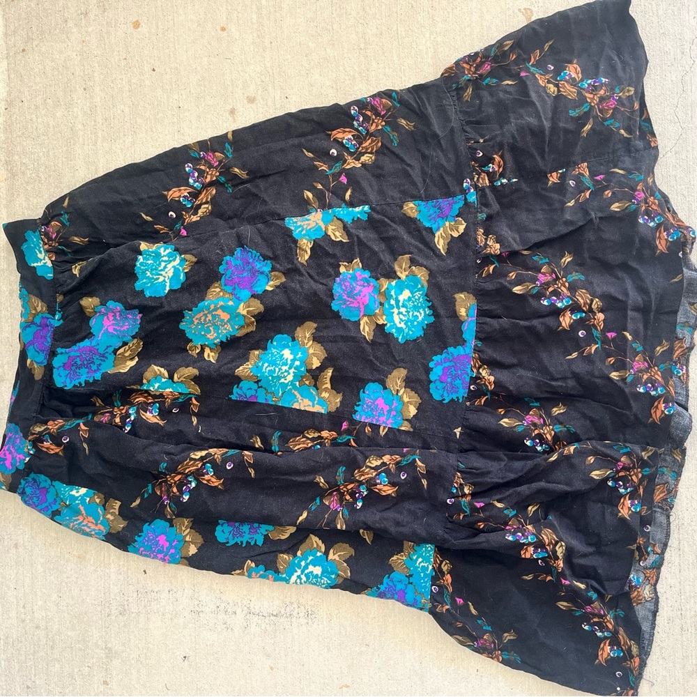 Floral Black Skirt with Blue and Gold Accents